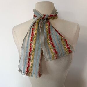 Incredible 1940s / 1950s Handmade Embroidered Texture Gypsy Scarf Raw Fringe Hem